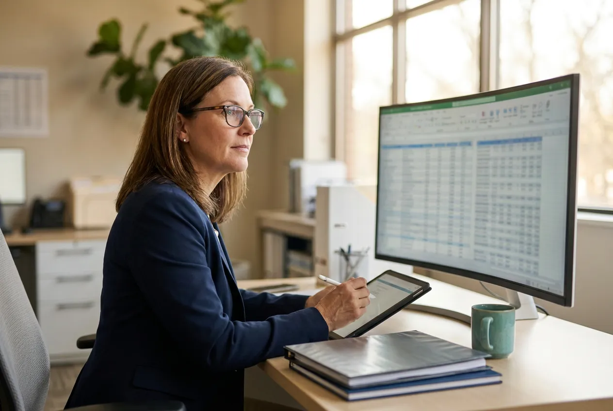 A human medical biller reviewing a claim on screen before it is submitted